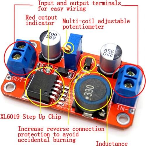 One Or 2pcs 5A DC-DC Step Up Power Module Boost Volt Converter 3.3V-35V To 5V 6V 9V 12V 24V