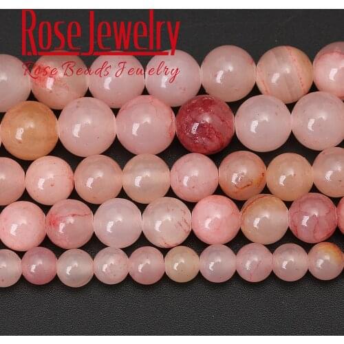Wholesale New Arrival Clear Pink Lace Jades Gem Beads Round Loose Spacer Beads 15" 4/6/8/10/12 MM For Jewelry Making Bracelet