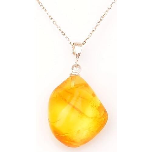 Stone Boxes Drop Amber Unshaped Silver Necklace