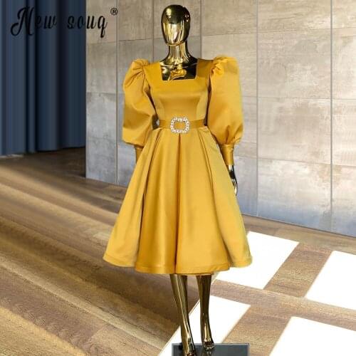 Yellow Occassion Prom Dresses Puff Sleeve Celebrate Evening Dress Ladies Dated Night Dinner Event Dresses Vestidos De Fiesta