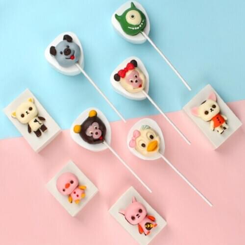 Cartoon Animal Silicone Fondant Mold Cute Cat Dog Bear Bird Monster Chocolate Lollipop Mold Birthday Candy Cake Decorating Tools