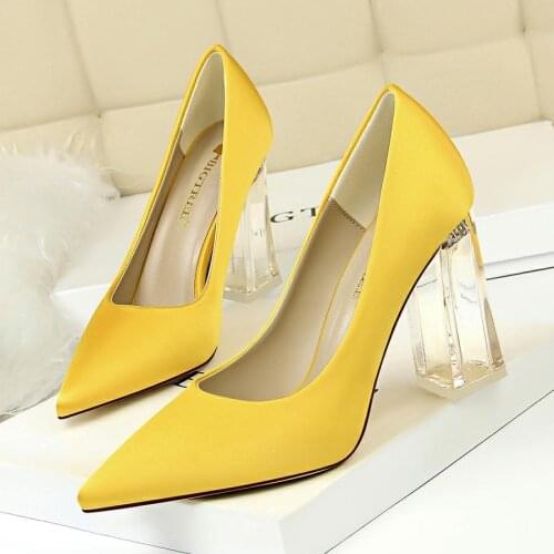 Woman Pumps Sexy Transparent Heel Wedding Shoes Womens Concise Silk Shallow High Heels Female Office Shoes Zapatos De Mujer