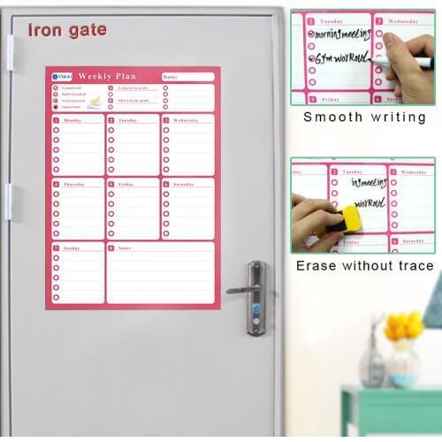 YIBAI A3 30*42cm fridge Calendar Magnetic board Waterproof Weekly Plan Message WhiteBoard For Refrigerator Memo Bulletin Board