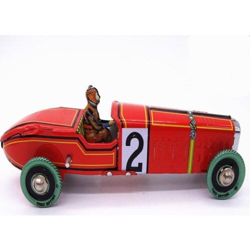 [Funny] Adult Collection Retro Wind up toy Metal Tin The red sports car F1 Racing Mechanical toy Clockwork toy figures kids gift