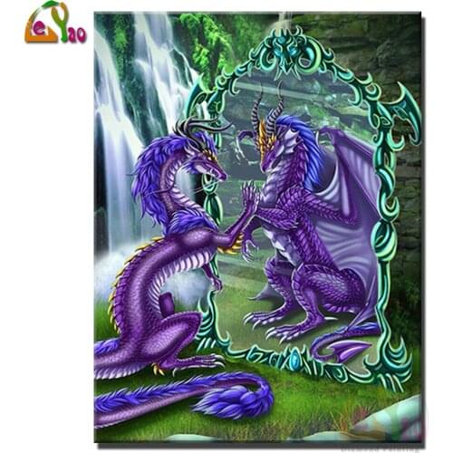 Mirror Dragon Diamond Embroidery Mosaic Full Square Diamond Painting Animal Cross Stitch Needlework Decoration For Home Gift