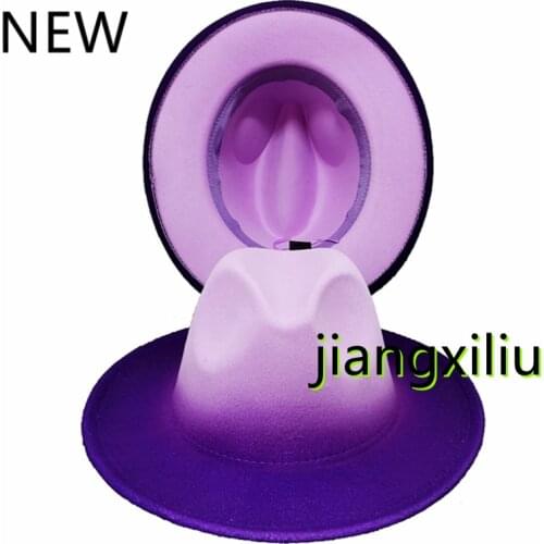 Tie-dye gradient color fedora hat new womens wide brim jazz top hat French panama hat autumn and winter elegant woolen hat
