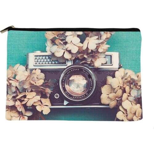 Women Hydrangea Camera Printed Make up bag Fashion Women Cosmetics Organizer Bag for Travel Colorful Storage Bag for Lady Bag