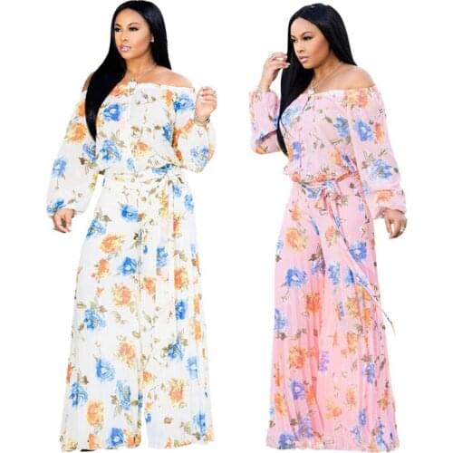 Women 's High Waist Off Shoulder Printed Jumpsuit without Belt Ages 18-35 Years Old Woudeyou Twill Loose