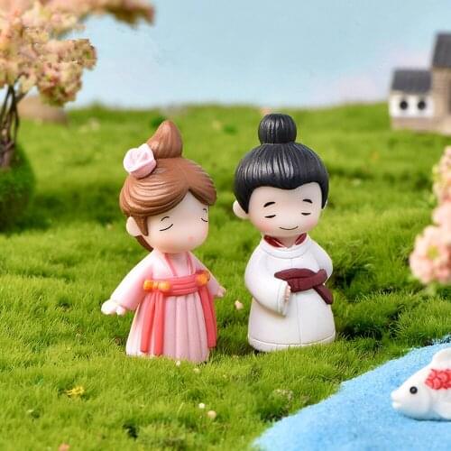 1 Pair Chinese Style Cute Lovers Couple Figurines Miniature Resin Craft Ornament Fairy Garden Desktop Decor Wedding Decoration