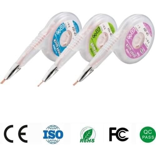 10pcs 2M Japan GOOT Lead-free RoHS MSDS Desoldering Wicks Dispenser Pack with Stainless Steel Mouth for Precision PCB RMA Safely