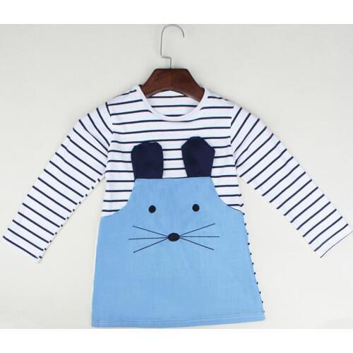 2016 Autumn Girls Clothes Long-Sleeved Dresses Children Clothing Set Denim Dress Girl One-Piece Dresses Mouse Stripe 2 3 4 5 6y