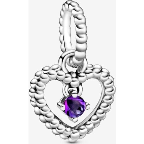 2020 Valentines Series New 100% 925 Silver FEB. Birthstone Heart Dangle Charm fit Original Pandora Bracelets Women DIY Jewelry