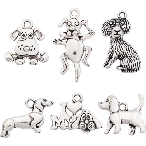 24pcs Dog Shape Tibetan Style Alloy Pendants Cute Retro for Jewelry Making DIY Bracelet Necklace Finding
