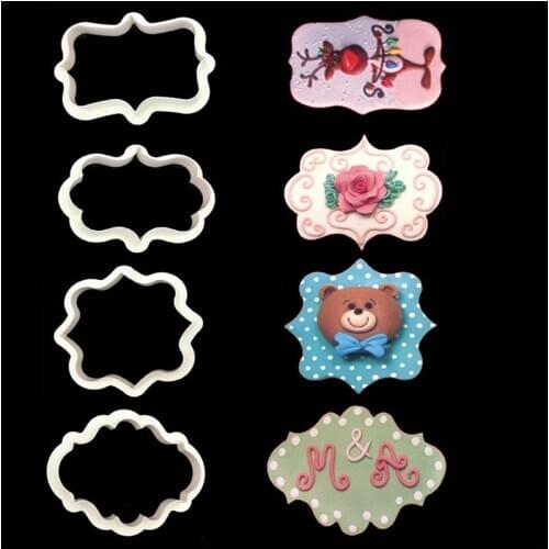 4Pcs/Lot Vintage Plaque Frame Cookie Cutter Set Plastic Biscuit Mould Fondant Cake Decorating Tools Fondant sugarcraft Molds