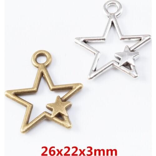 40 pieces of retro metal zinc alloy Hollow stars pendant for DIY handmade jewelry necklace making 6979
