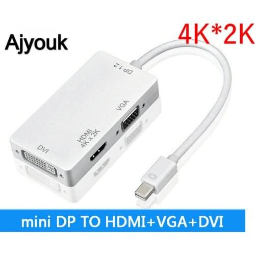 50PCS Mini Display Port 1.2 DP to DVI VGA HDMI 4K*2K Thunderbolt Video Adapter Converter Cable for Apple MacBook Air Pro iMac