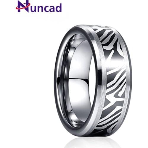 8mm Damascus Steel Pattern Lassa Tungsten Carbide Ring Mens Fashion Wedding Jewelry Gift AAA Quality