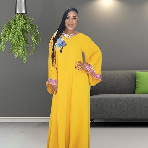 Abaya Dubai Solid Color Muslim Dress Lady Party Chest applique European Clothes American Clothing African Design Loose Robe