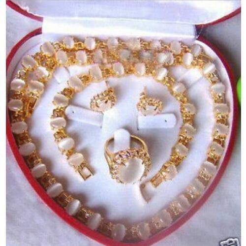 Free shipping white opal necklace bracelet earring ring Jewelry set >>- watch wholesale Quartz stone CZ crystal