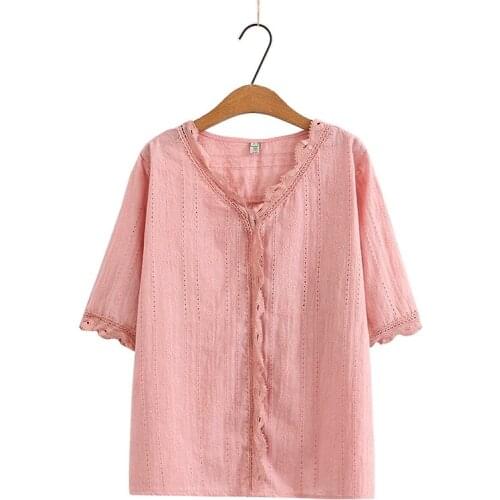 Blouses Short Sleeves Shirt Summer V Neck Hollow Out Female Ruffle Pullover Vintage Blusa Shirts Womens Sexy Tops Plus Size
