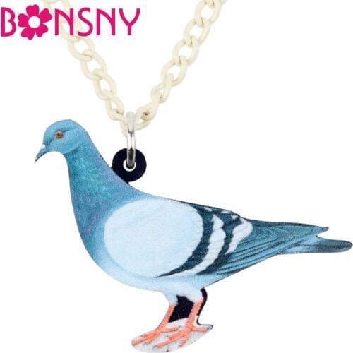 Bonsny Acrylic Cartoon Blue Dove Pigeon Bird Necklace Pendant Chain Choker Cute Animal Jewelry For Women Girls Teens Gift Bijoux