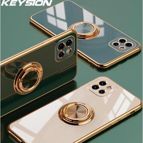 KEYSION Luxury Plating Case for Samsung A22 5G A82 5G Ring Stand Soft Silicone Phone Back Cover for Galaxy A82 5G A22 5G