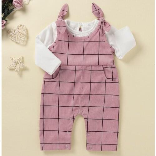 Baby Girls Plaid Clothes Set Long Sleeve O-neck Solid Top lattice Long Pants Toddler Fall Clothes sets Newborn Baby Girl Clothes