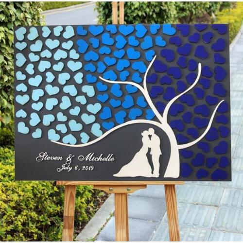 Personalized Wedding Guest Book Rustic Custom Guest Books Sign Wedding Decoration Tree Hearts Newlyweds Wooden Guestbook