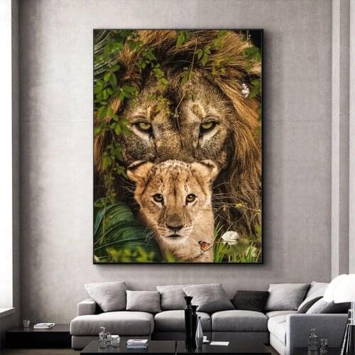 Lion Family African Wild Animal Canvas Painting Interior Childrens Room Bedroom for Living Room Decoration Wall Art Poster