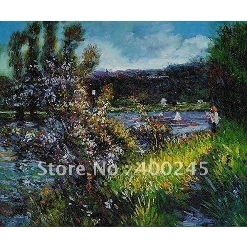 Landscape art Reproduction The Seine at Chatou by Pierre Auguste Renoir Painting on canvas 100%handmade