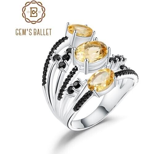 GEMS BALLET 3.42Ct Natural Citrine Gemstone Ring Real 925 Sterling Silver Three Stone Rings For Women Gift Fine Jewelry