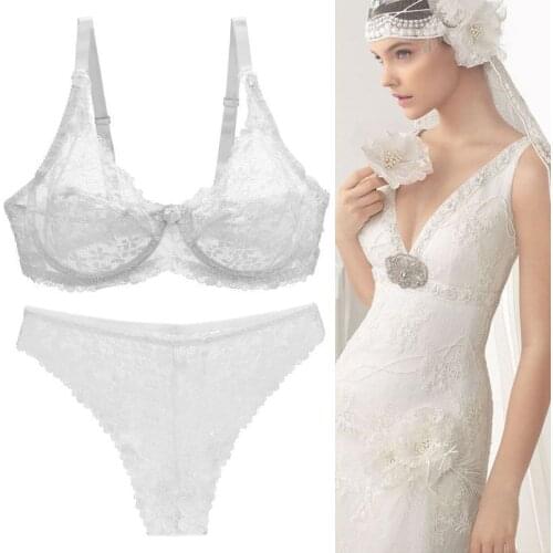 Push Up Lace Bras Women Set Sexy Transparent Plus Size Big Chest Breathable Comfort Bra and Panty Set Elegant Lingerie Set