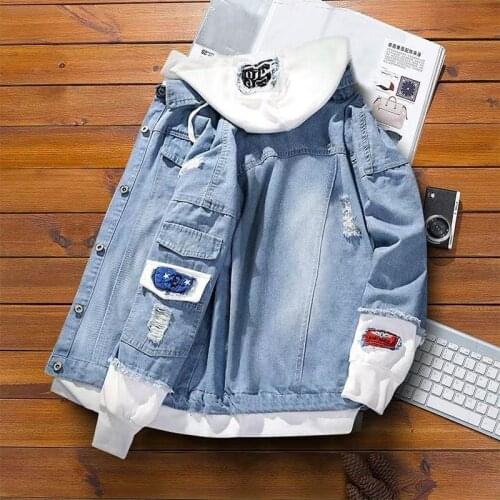 Vintage Denim Womens Jacket Ladies Autumn Hooded Harajuku Jeans Jackets for Women 2021 New Korean Ripped Hole Casual Basic Coat