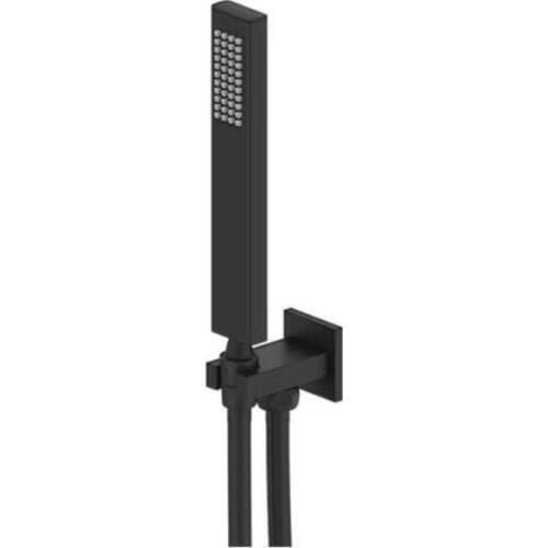 Square Handheld Shower Head PVC Hose Connector Adjustable Wall Holder Black Matte Black Finish BL0022