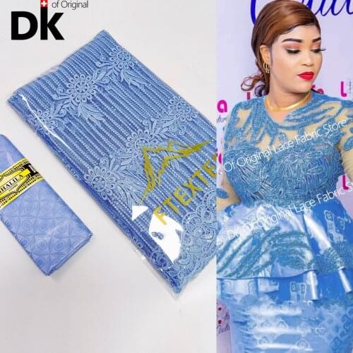 Best Sell !!! 2021 New Style 2.5+2.5 Yards Bazin Riche Fabric Brocade Original With Net Lace Embroidery 100% Cotton Lace For Sew