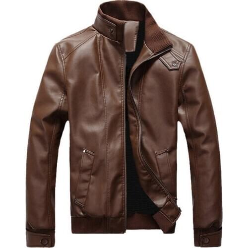 AILOOGE 2019 New Fashion Autumn Male Leather Jacket Plus Size 3XL Black Brown Mens Stand Collar PU Coats Leather Biker Jackets