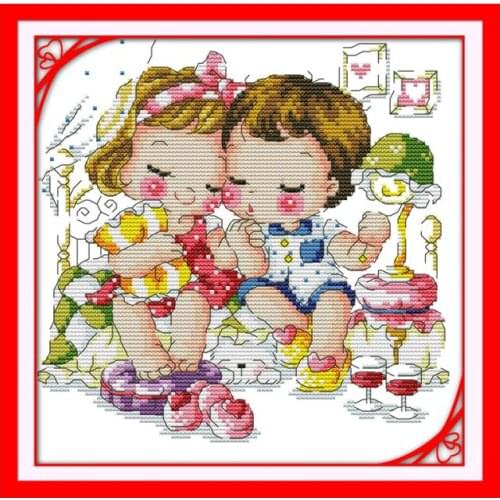 Sleeping lovers cross stitch kit cartoon 14ct 11ct count print canvas stitching embroidery DIY handmade needlework