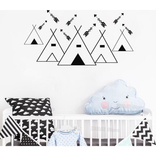 Tribal Mountains Wall Decal Baby Room Geometric Mountain Wall Stickers Tents Woodland Nursery Arrow Decals Removable Mural Z342