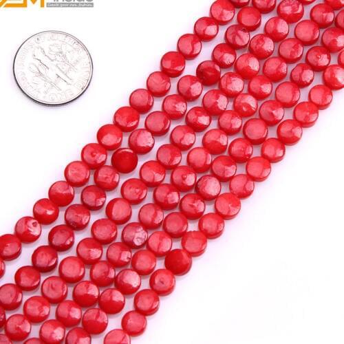Gem-inside Natural Smooth Genuine Red Flat Coin Coral Beads For Jewelry Making 6mm 15inches DIY Jewellery