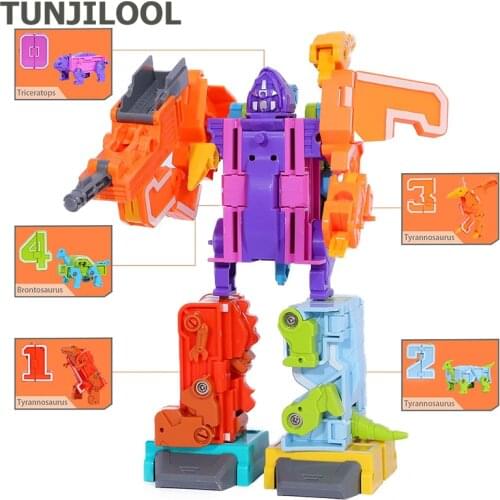 Digit Robot Transform Toys 0 1 2 3 4 Changes into Different Dinosaur and can Combine into 1 Fighting Robot Suitable for Ages 6