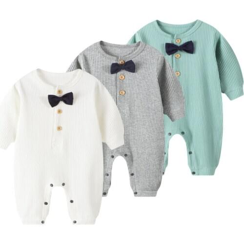 Autumn Newborn Baby Organic Cotton Romper Long Sleeve Solid Costume For Baby Girls And Boys Gentleman Thin Style Jumpsuits