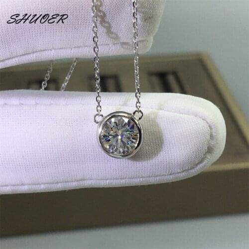 Classic 18K White Gold Diamond Tester Round Brilliant Cut 1 Carat D Color Moissanite Wedding Pendant Necklace Women Jewelry
