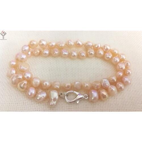 Women fashion Jewelry natural pearl necklace 6x7mm light pink baroque freshwater cultured pearl 17'' 42cm