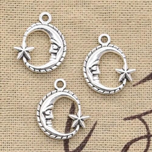 25pcs Charms Moon Star 19x16mm Antique Silver Color Pendants DIY Necklace Crafts Making Findings Handmade Tibetan Jewelry