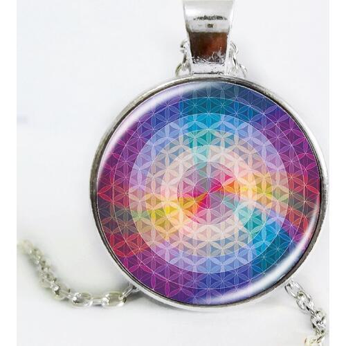 Multicolor Mandala Necklace zen Flower of life Pendant Charms Glass Cabochon Necklace Yoga Jewelry For Women