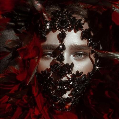 Luxurious exaggerated full rhinestone mask face jewelry Sexy Black Crystal Face accessories Halloween party leaf shape mask gift