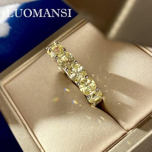 Luomansi Luxury Yellow Moissanite Diamond Wedding Ring 100%-925 Sterling Silver Engagement Ring Womens High Jewelry