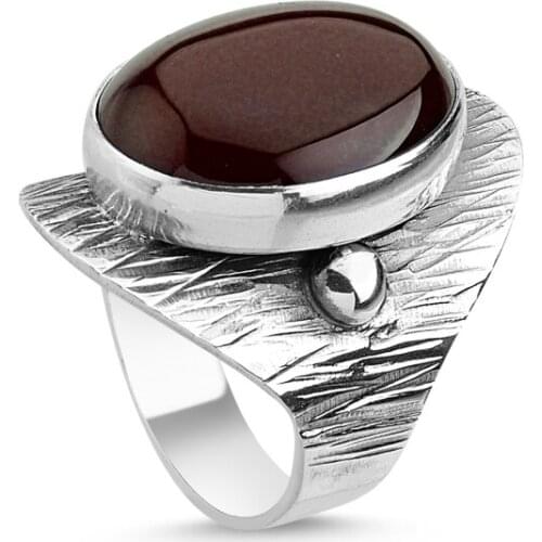 Silverlina Silver Red Agate Stone Handwork Ring