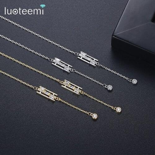 LUOTEEMI Drop Crystal Earrings Cute Ladder Long Link Chain Ear Wire Ohrringe Fashion Women Accessories Jewelry