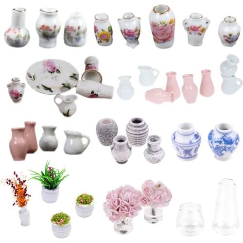 Cute Mini 1:12 Dollhouse Miniature Flower Vase Dolls House Accessories Simulation Dollhouse Kitchen Furniture Toys 1/2/3/4PCS